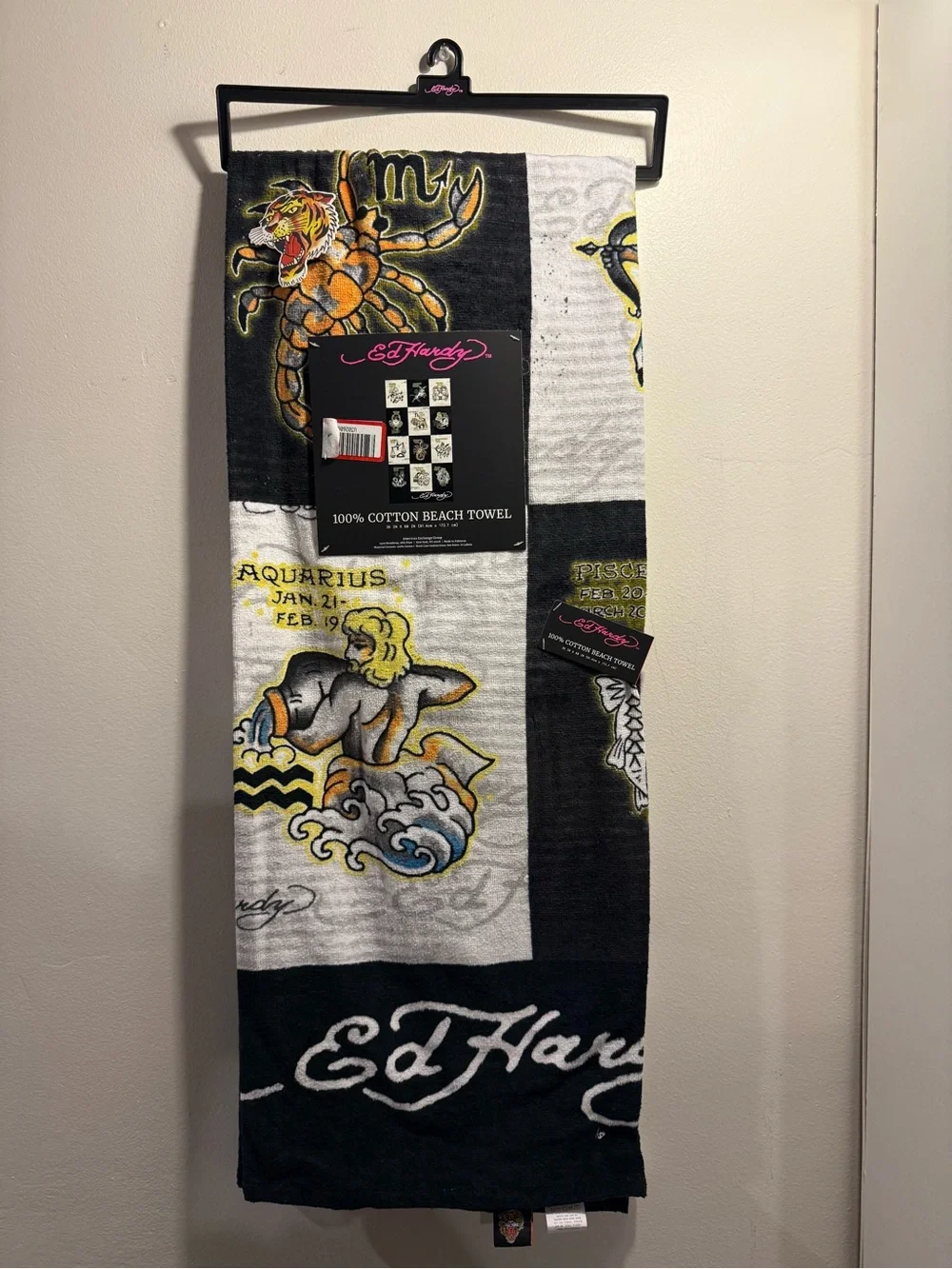 Ed Hardy flash tattoo Iconic horoscope signs print cotton beach towel BNWT